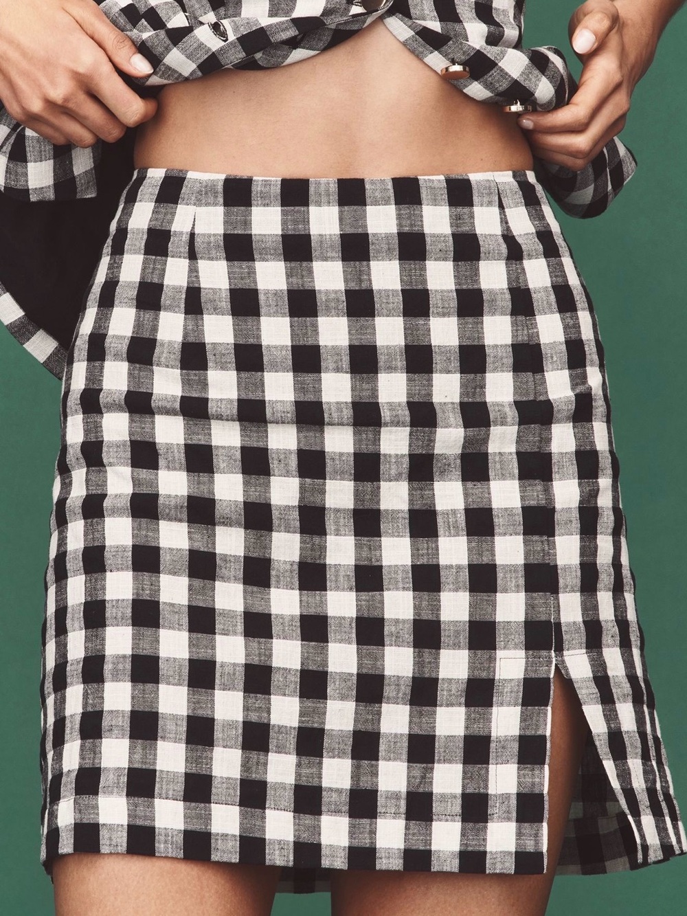 Mauve Black & White Gingham Mini Skirt with Side Slit